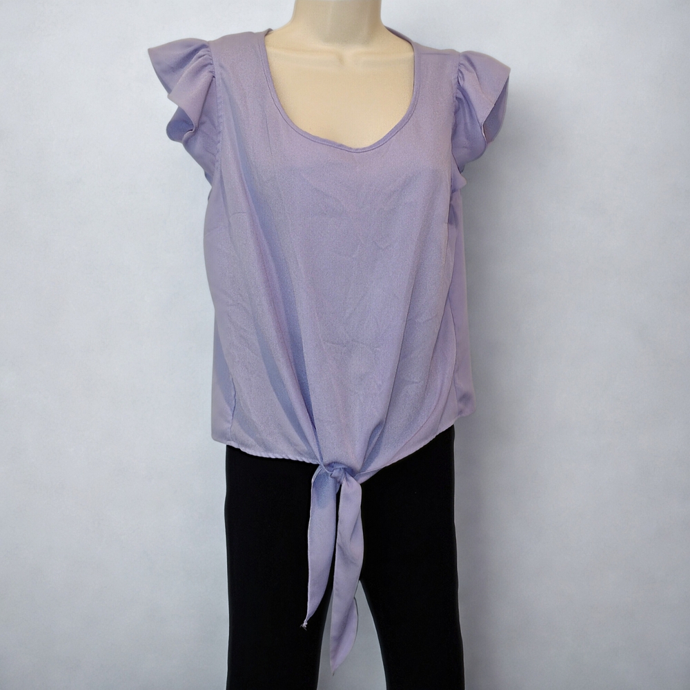 Self Esteem Lilac Ruffle Sleeve Tie-Front Blouse Women’s Size Large